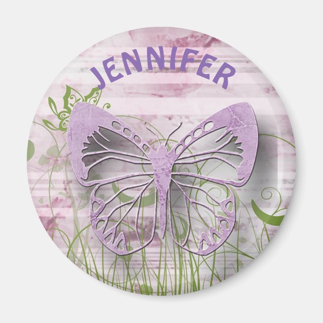 Magnet de papillon floral pourpre personnalisé (Devant)