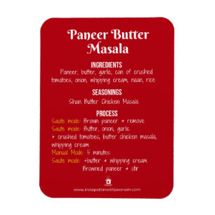 Magnet de recette du beurre de la Panère Masala po