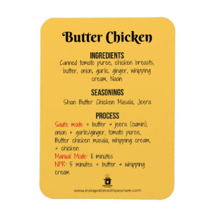 Magnet de recettes de poulet au beurre pour pot in