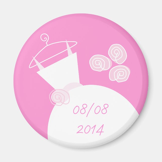 Magnet de réfrigérateur robe de mariée rose 'Date' (Devant)