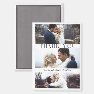 Magnet de remerciement de mariage moderne à 3 phot