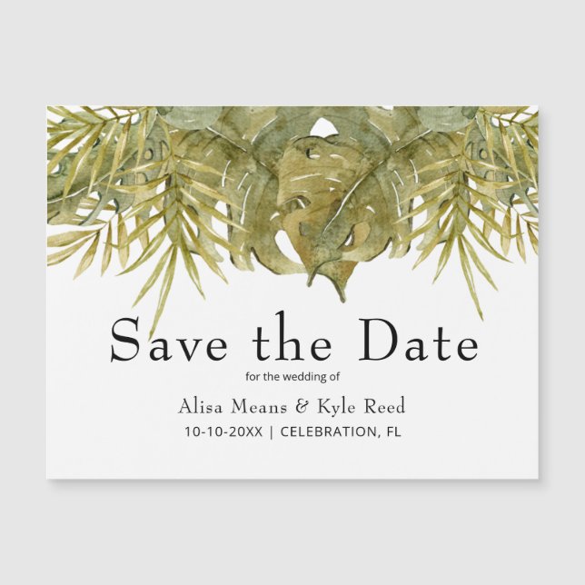 Magnet de sauvegarde de date à feuilles tropicales (Devant)
