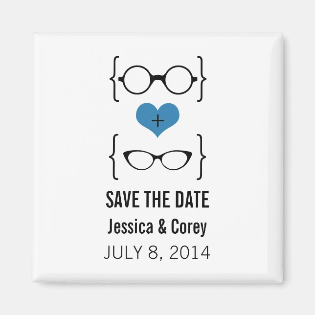 Magnet de sauvegarde de date de lunettes geek bleu (Devant)
