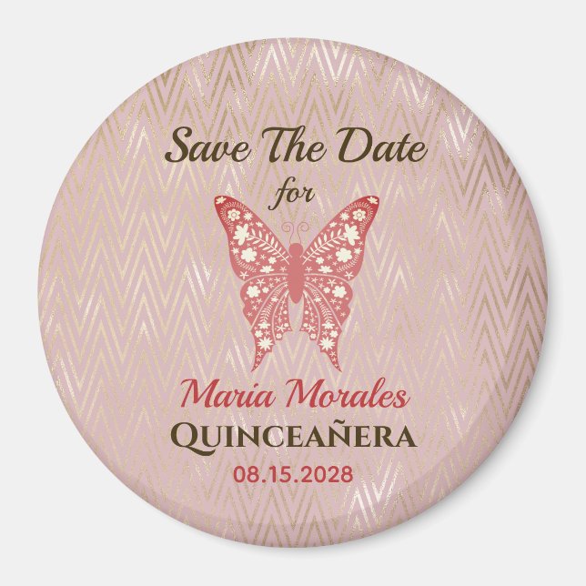 Magnet de sauvegarde de date de Quinceanera rose p (Devant)