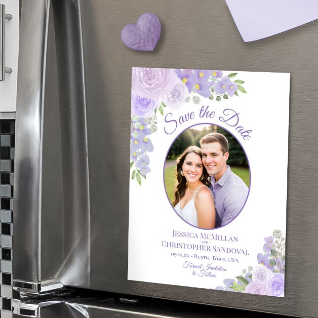 Magnet de sauvegarde de date florale lavande ovale (Magnetic for Easy Display!)