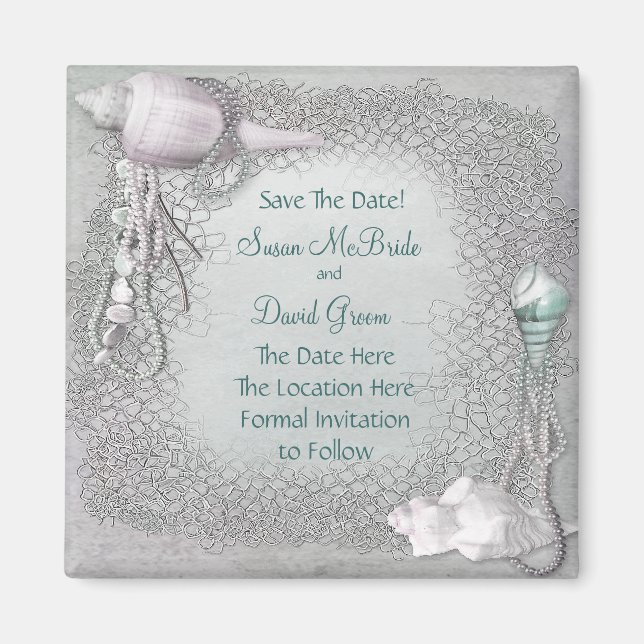 Magnet de sauvegarde de mariage de plage de coquil (Devant)