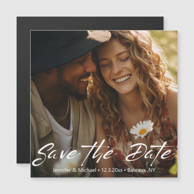 Magnet de Save the Date de photo de script minimal (Devant / Derrière)