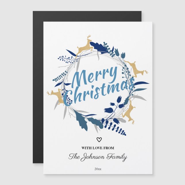 Magnet de serres de rennes d'or floral de Noël (Devant / Derrière)