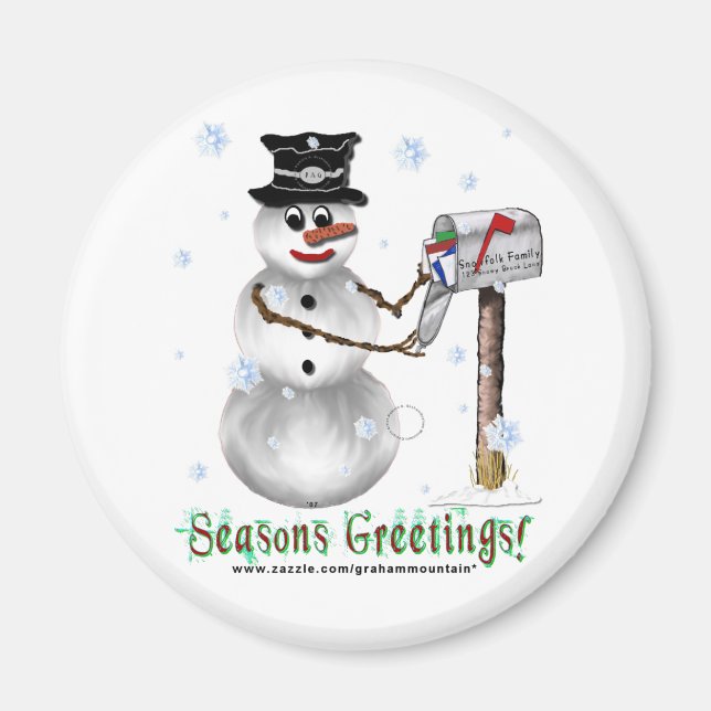 Magnet de Snowman Joyeuses Fêtes (Devant)