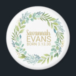 Magnet de statistiques sur les naissances de nouve<br><div class="desc">Un mignon aimant de baby shower en couronne d'eucalyptus. Un cadeau amusant pour la mère à être ou pour vos invités de baby shower!</div>