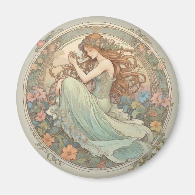 Magnet de style Mucha pour fille romantique (Devant)