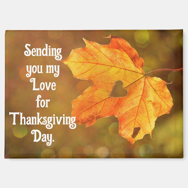 Magnet de Thanksgiving Feuille d'Automne avec Cœur (Recto)