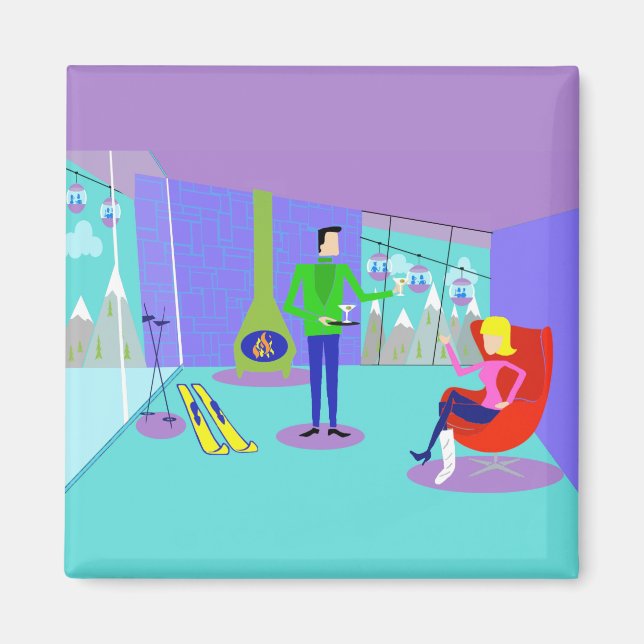 Magnet de vacances de ski rétros (Devant)