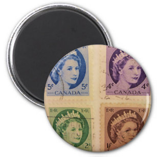 Magnet des timbres Vintages Queen Elizabeth