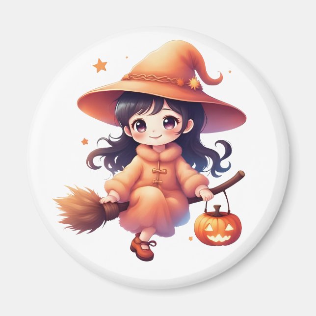 Magnet d'Halloween de sorcière Cute Kawaii - Sorci (Devant)