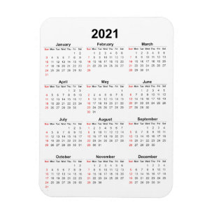 Magnet du calendrier mensuel 2021