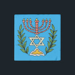 Magnet En Pierre Persian Magen David Menorah<br><div class="desc">Cette image a été adaptée à partir d'un carrelage juif perse antique et présente une menorah avec un Magen David (Étoile de David) encadré de branches d'olivier. Les imperfections de l'image originale peinte à la main ont été conservées.</div>