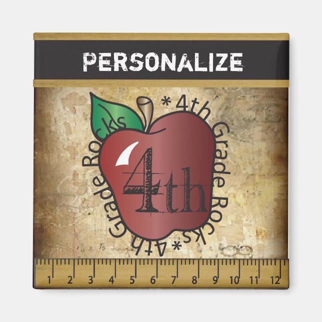 Magnet enseignant de 4e année de style vintage (Devant)