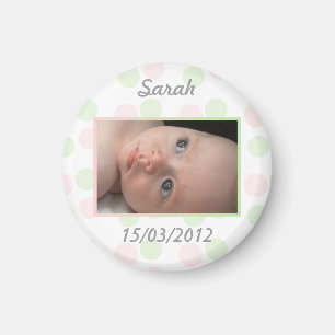 Magnet faire-part de naissance pois rose et vert