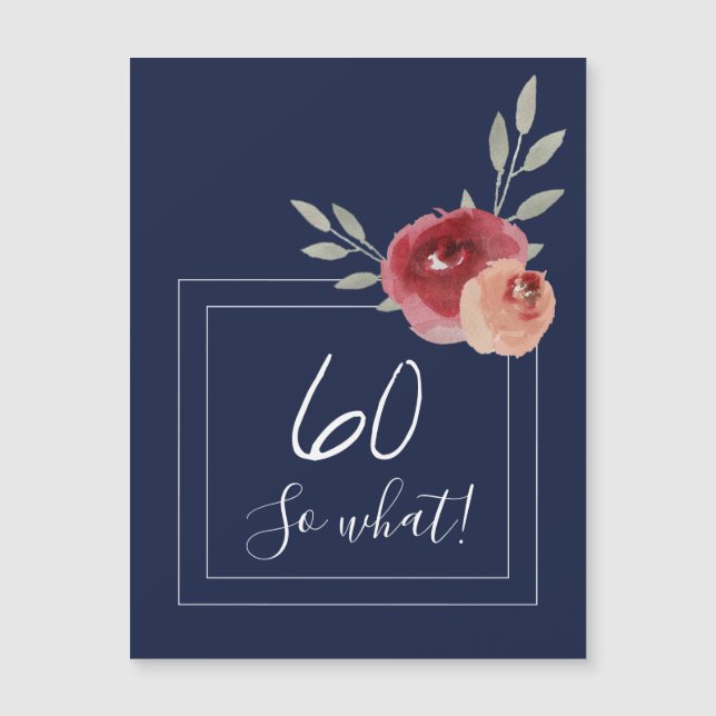 Magnet Fleuris Aquarelle Bleu Marine 60ème Anniver (Devant)
