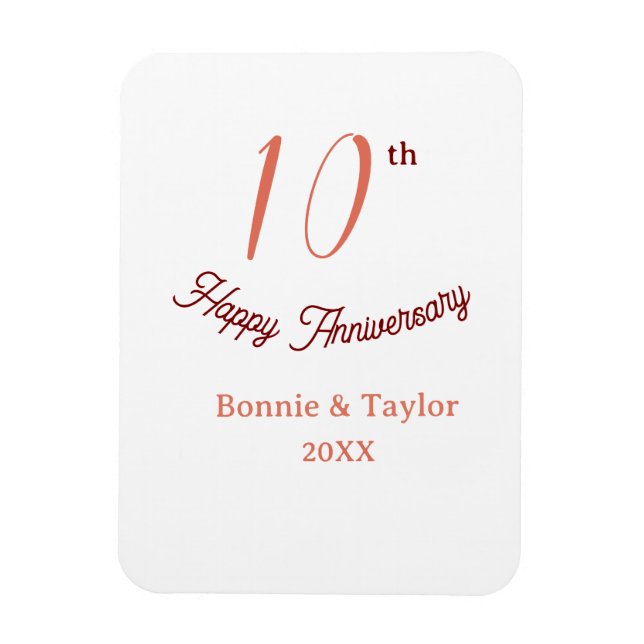 Magnet Flexible 10e anniversaire de mariage nom pastel pêche rétro (Vertical)
