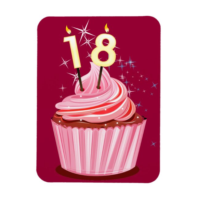 Magnet Flexible 18e anniversaire - Cupcake rose (Vertical)