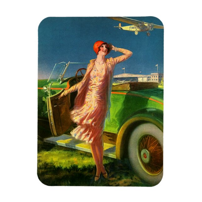 Magnet Flexible 1930 femme voiture et avion (Vertical)
