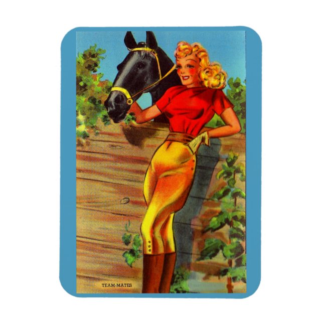 Magnet Flexible 1940 pin-up gal et cheval (Vertical)