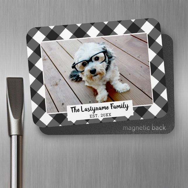 Magnet Flexible 1 Collage de photos Nom de famille - Buffalo Check (Personalized fridge magnet - add photos and custom text)