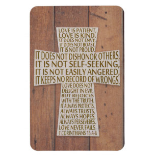 Magnet Flexible 1 Corinthiens 13 Chapitre d'amour Croix Bois rusti
