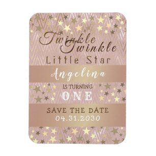 Magnet Flexible 1er Anniversaire Sauvez La Date Rose et Or Etoiles