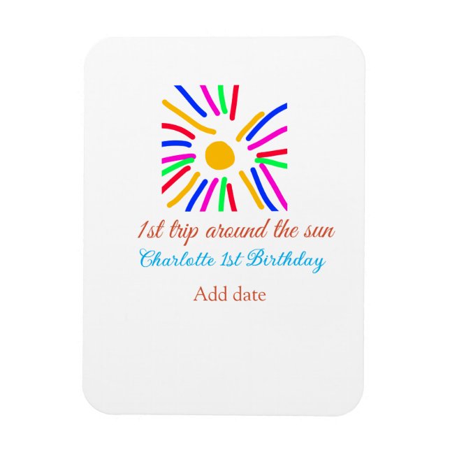 Magnet Flexible 1er Anniversaire soleil voyage ajouter nom soleil  (Vertical)