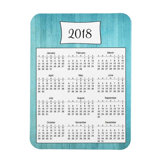 Magnet Flexible 2018 Rustique Turquoise Turquoise Bois Calendrier  (Vertical)
