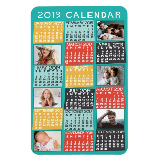 Magnet Flexible 2019 Year Monthly Calendar Modern Photo Collage (Vertical)