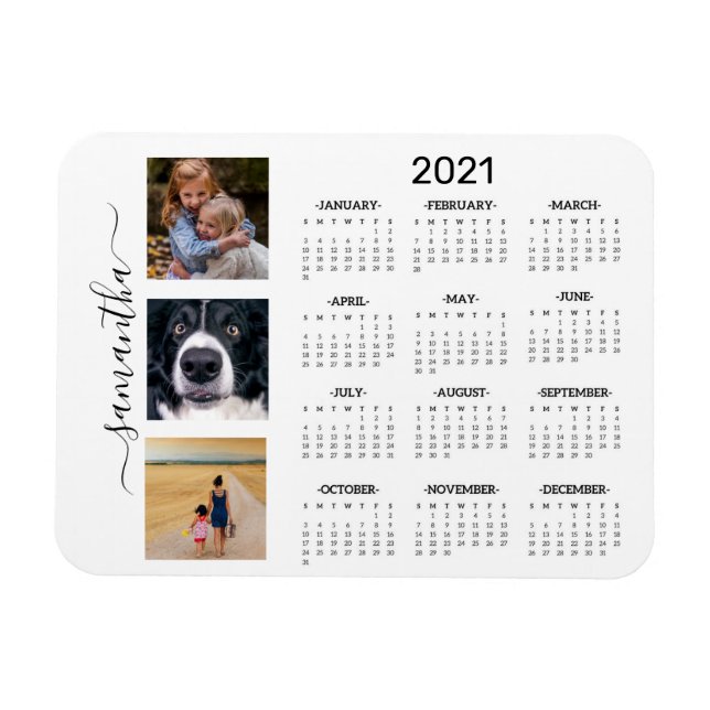 Magnet Flexible 2021 Calendrier complet année Monogramme photo man (Horizontal)