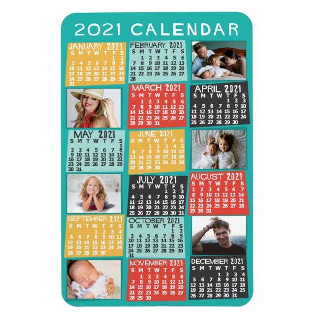 Magnet Flexible 2021 Year Monthly Calendar Modern Photo Collage (Vertical)