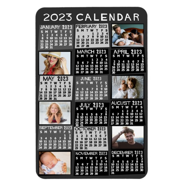 Magnet Flexible 2023 Année Calendrier mensuel Mood Black Photo Col (Vertical)