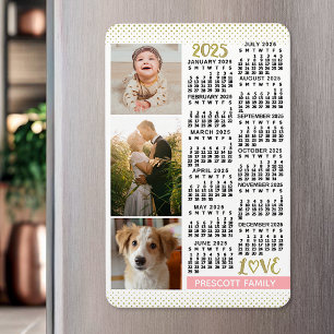 Magnet Flexible 2023 Calendar Blush Pink Gold Family Photo Collage