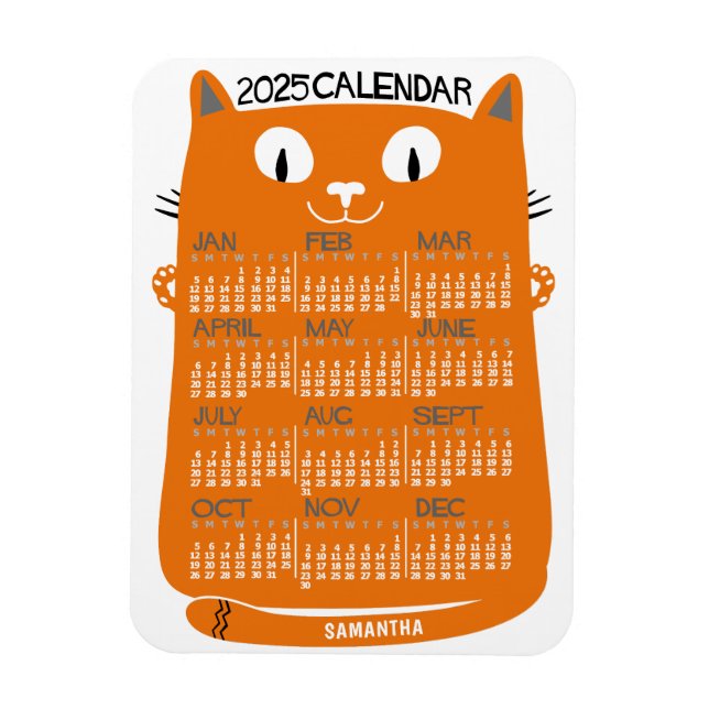 Magnet Flexible 2023 Year Monthly Calendar Mid-Century Orange Cat (Vertical)