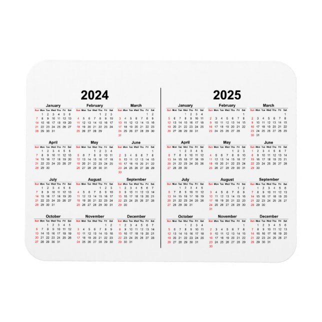 Magnet Flexible 2024 2025 Calendrier 2 an noir blanc (Horizontal)