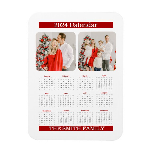 Magnet Flexible 2024 Année Calendrier mensuel Famille Photo person (Vertical)