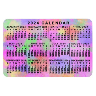 Magnet Flexible 2024 Année Calendrier mensuel Peinture arc-en-ciel