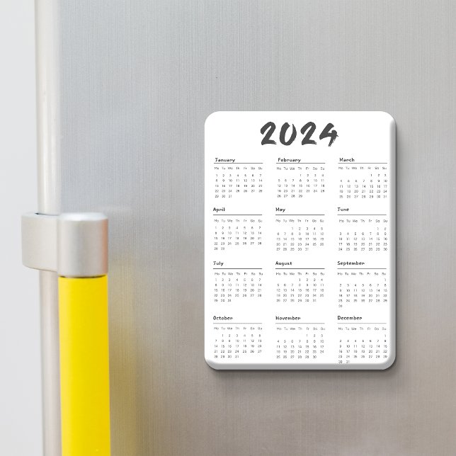 Magnet Flexible 2024 Full Year Calendar Black And White Minimalist (2024 Full Year Calendar Black And White Minimalist Magnet)