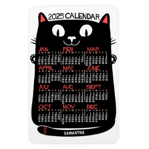 Magnet Flexible 2025 Année Calendrier mensuel Chat noir du milieu