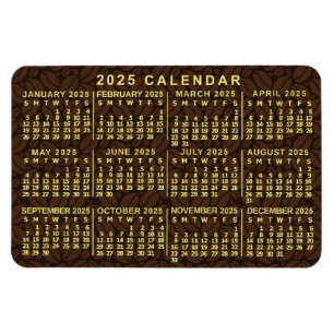 Magnet Flexible 2025 Année Calendrier mensuel Fèves de café foncé