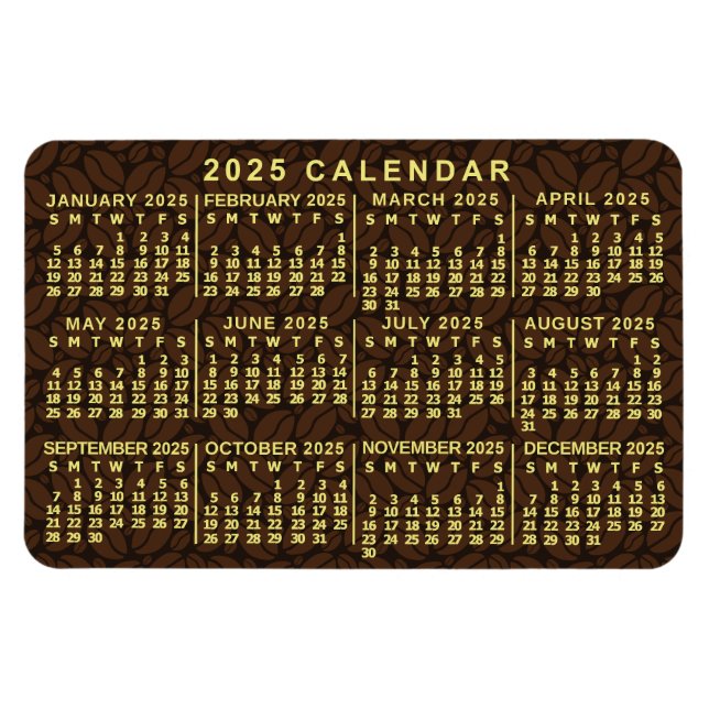 Magnet Flexible 2025 Année Calendrier mensuel Fèves de café foncé (Horizontal)