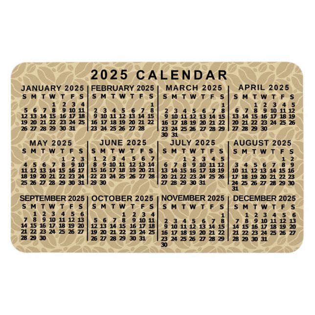 Magnet Flexible 2025 Année Calendrier mensuel Fèves de café léger (Horizontal)