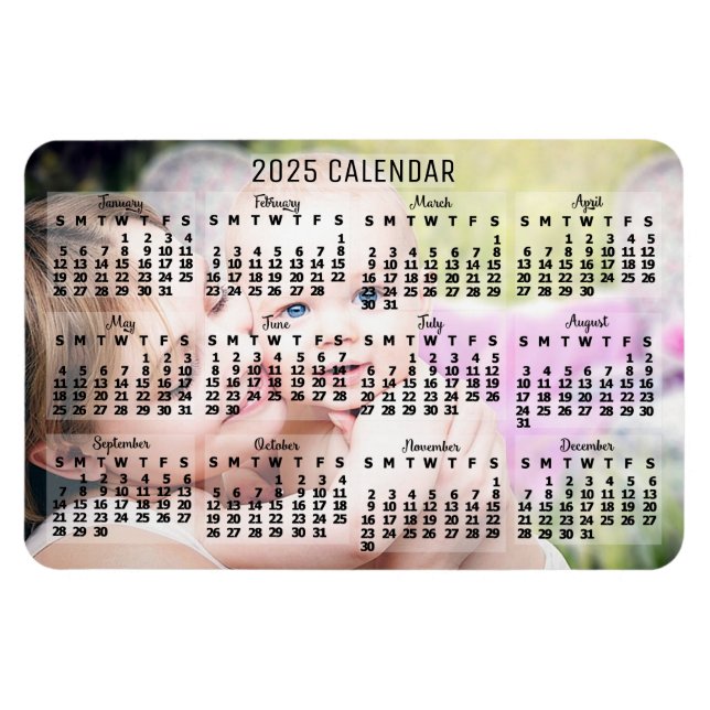 Magnet Flexible 2025 Année Calendrier mensuel Noir Ajouter photo p (Horizontal)