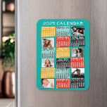 Magnet Flexible 2025 Année Calendrier mensuel Photo Collage modern<br><div class="desc">Ce calendrier mensuel personnalisé 2025 a un look géométrique moderne du milieu du siècle avec des blocs de couleur asymétriques et une typographie découpée de style papier. Utilisez les modèles faciles pour ajouter six de vos photos préférées (le travail horizontal est préférable, mais toutes les formes s'ajusteront automatiquement pour s'adapter...</div>