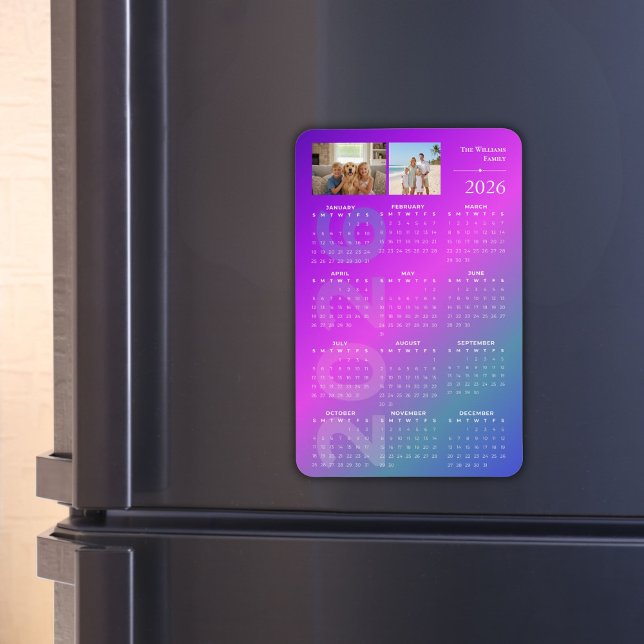 Magnet Flexible 2026 Full Year Calendar Personalized Photos (2026 Year at a glance Calendar Magnet with family photos)